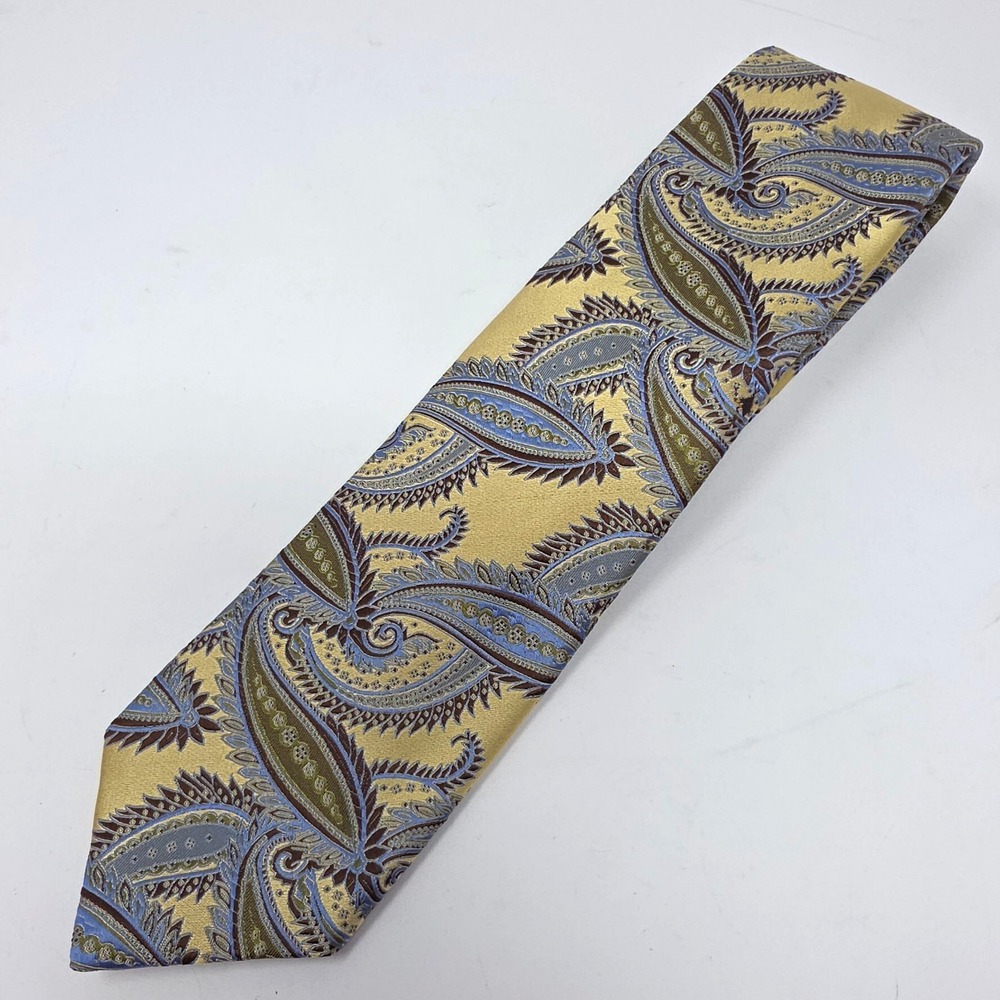 Robert Talbott Carmel Tie Mens Yellow Paisley Silk Designer Classic 90s Vintage